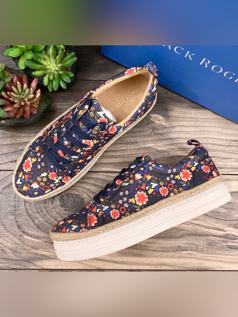 Jack Rogers Navy Floral Platform Sneakers
